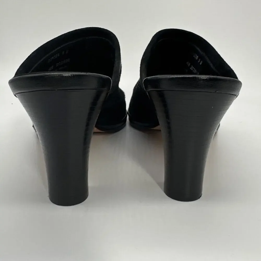 Cole Haan Suede Leather Mules Slip On Heels Studded Grommets Black Sz 8